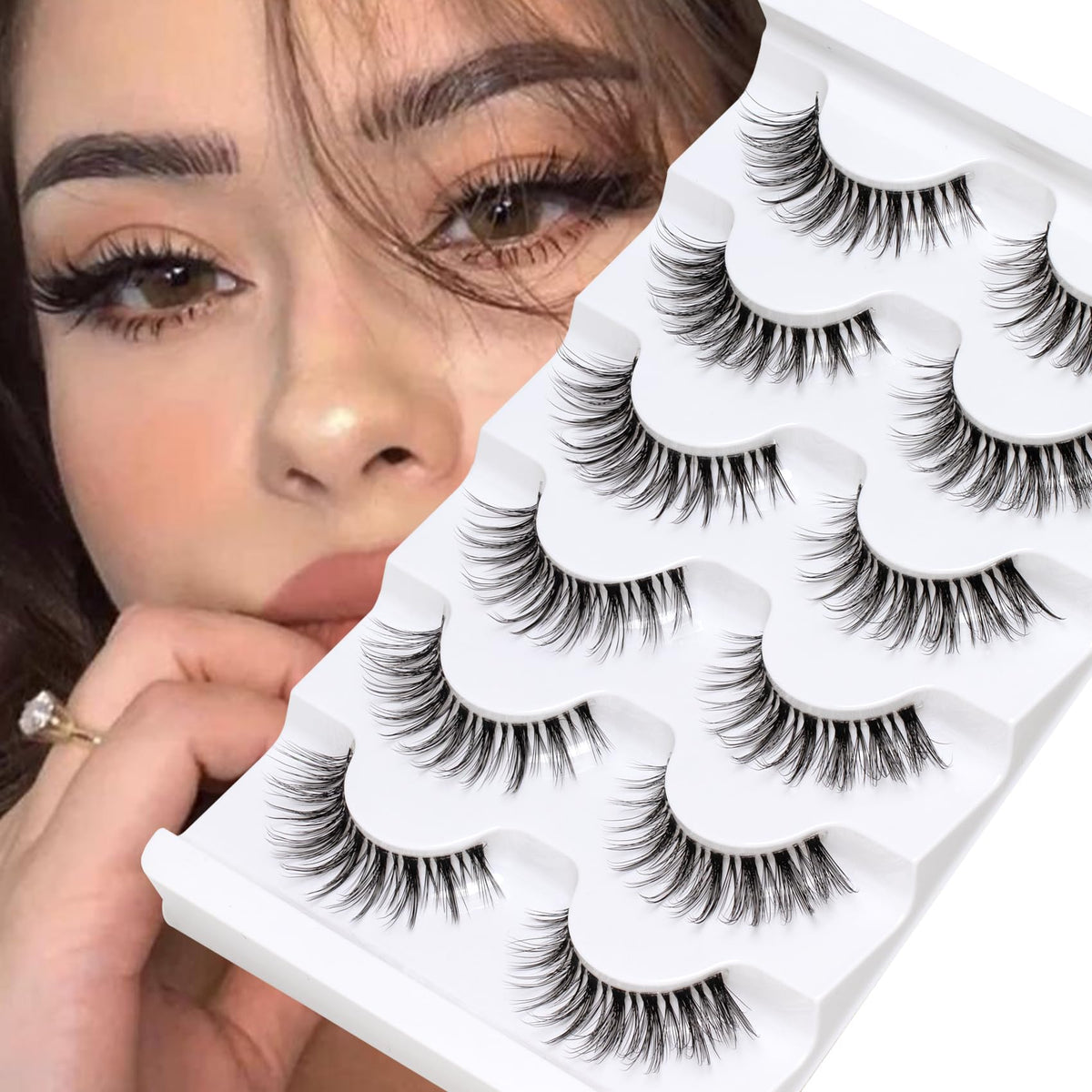 Clear Band Wispy Cat Eye Lashes – 6 Pack