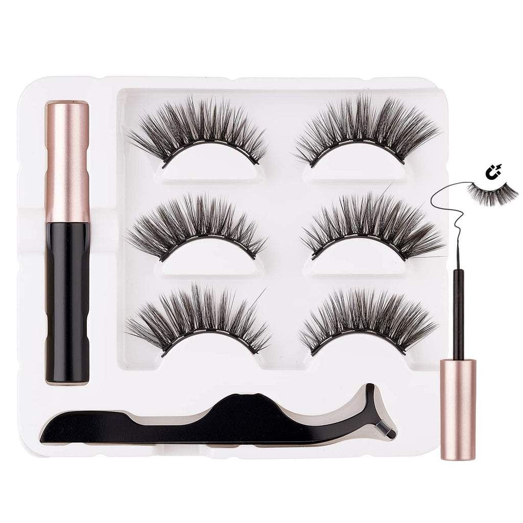 SHEKA Magnetic Eyelashes with Eyeliner Cat Eyes Magnetic Eyelashes Natural Look False Eyelash No Glue Needed Reusable Fake Eyelashes with Tweezers (3 Pairs Cat Eyes)