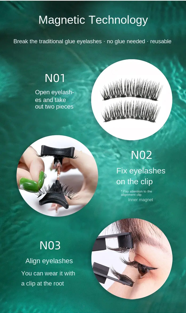 3D Mink False Eyelashes with Magnetic Tweezers - Reusable